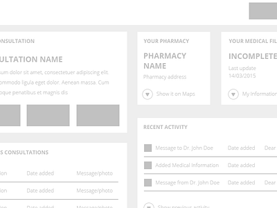 Consultations Dashboard Wireframe