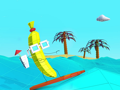 Retro wave Summertime 3d 3dart aftereffects animation banana c4d cinema 4d cinema4d design illustration lowpoly motion graphics retro wave retrowave sea summer surfing