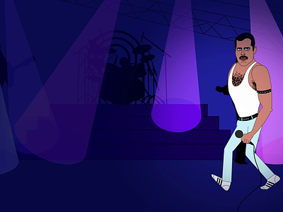 Freddie Mercury on stage 2d animation 2d character aftereffects animation design duik bassel freddie mercury graphic design illustration motion graphics musician walk cycle