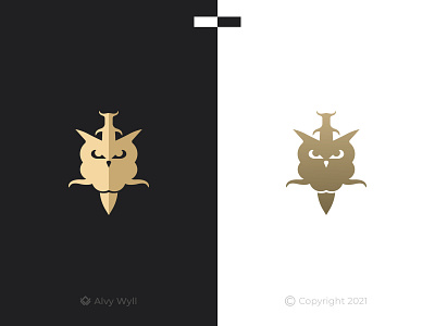 Owl Dragon Sword Logo animal art brand branding design dragon flat fly graphic design icon illustration logo minimal mitology monster owl sword unique weapon wild