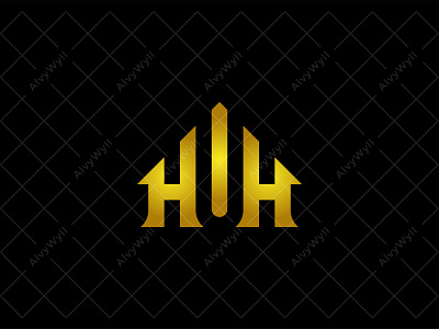Golden HU Home Logo For Sale apartment art branding building design flat graphic design home hotel house hu huh icon illustration initials letter logo luxury minimal uh