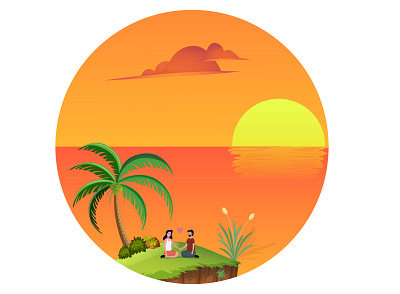 Love couple with sunset illustration.