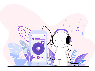 Listening music flat illustration.