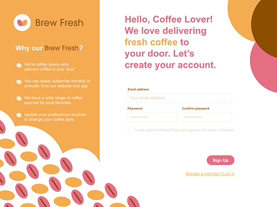 Brew Fresh UI design: Sign up page 1 001 app branding dailyui dailyui 001 design graphic design illustration illustrator logo ui ux design web website