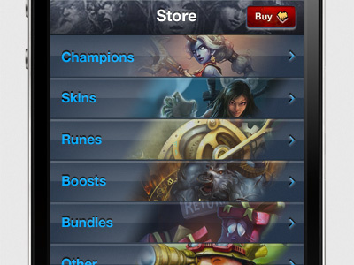 League Of Legends Store App iOS UI (Store Landing) app application blue dark display game gui league legends of online retina shop store ui video video game