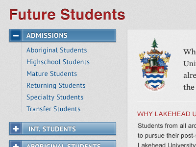 Lakehead University Sidebar academic accordion college gui interface lakehead navigation online school sidebar ui university user website