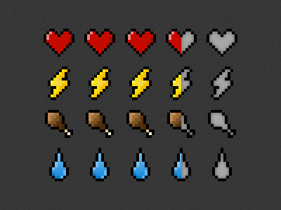 Untitled Apocalypse Pixel Game Stats apocalypse art energy food game health hunger icon pixel thirst water zombie
