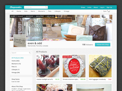 Shopcaster New Shop Page design shop social shopping ui user interface web