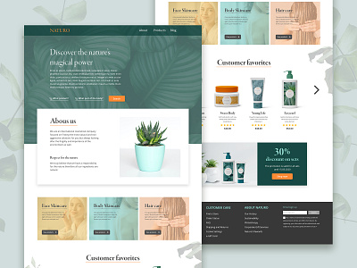 Naturo Cosmetics landing page beauty cosmetics cosmetics product design graphicdesign green home landingpage minimal modern natural online shop page plants presentation products shop web webdesig website