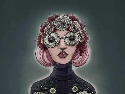 Poppy-Colored Glasses dark digital digital art digital painting floral flowers girl magic moody peony poppy portrait