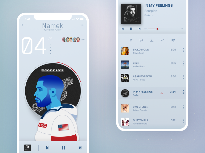 04 Drizzy apps drake hip hop illustration music music player people playlist rapper ui ux