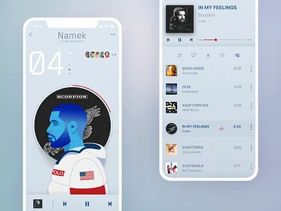 04 Drizzy apps drake hip hop illustration music music player people playlist rapper ui ux