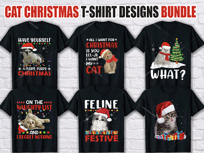 Cat Christmas T Shirt Design Bundle cat christmas tree t shitr