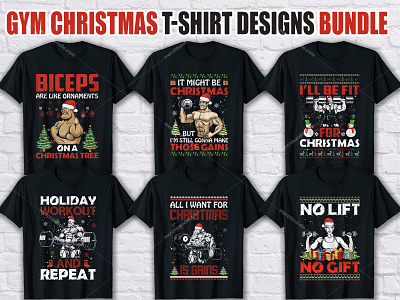 Gym Christmas T Shirt Design Bundle gym christmas tree t shitr