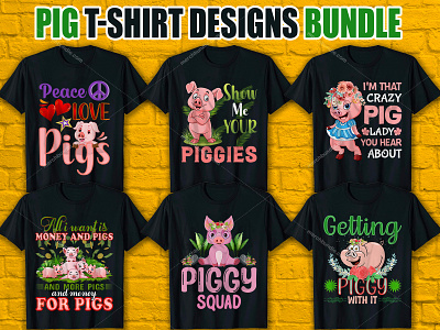 Pig T-Shirt Designs Bundle merch by amazon