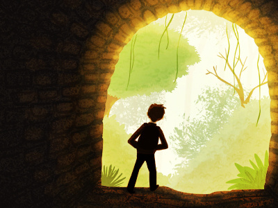 into the light art illustration light man mood tunnel