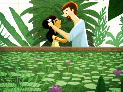 be in my heart art couple flowers greenhouse illustration lily pond love plants