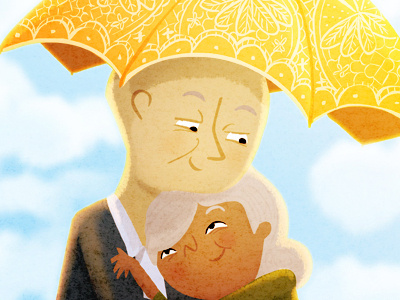 parasol cute illustration love old couple parasol