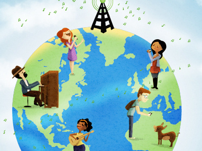 Smule app characters earth globe illustration music