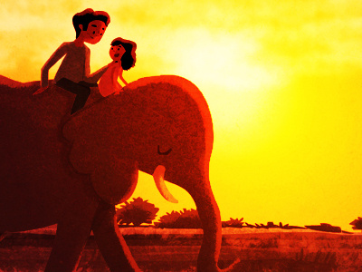 commute colorful elephant father illustration india sunrise