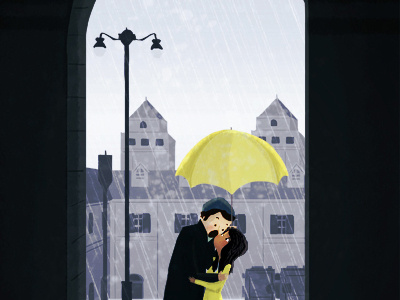 yellow umbrella couple illustration love rain rainy umbrella yellow