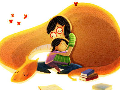 when i read books dragon illustration mother daughter reading