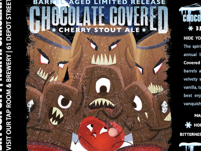 Chocolate cherry stout beer illustration label winter