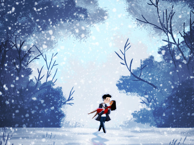 my hero couple forest illustration love magic snow winter