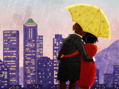 seattle rain cityscape couple rain seattle umbrella