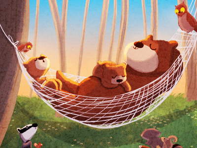bear down bear childrens cubs forest animals hammock illustration kids kids book owls sleeping story art