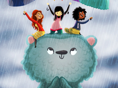 shelter from the storm colorful cute girls illustration rain women