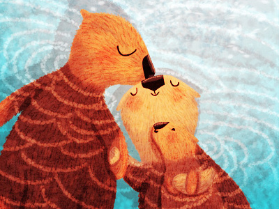 Three of us animals art family illustration kiss ocean otters sea otter water