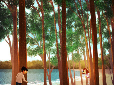 marco polo art beach california illustration ocean trees