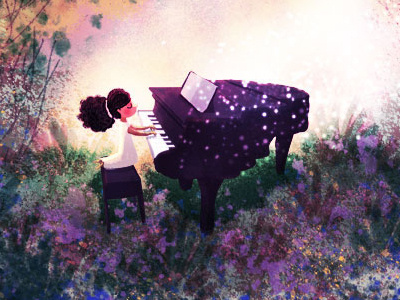 key of life art black girl concept art digital illustration digital painting forest girl illustration keys music pianist piano