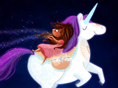 ek tara, do tara digital art digital painting girl illustration nidhi chanani night sky stars unicorn