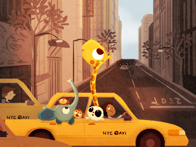 Yellow cab animals art cab cute giraffe illustration new york nyc panda taxi yellow cab