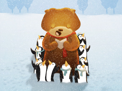 pa-ra-pa-pum-pum animals bear caroling choir chorus christmas cute holiday illustration penguin