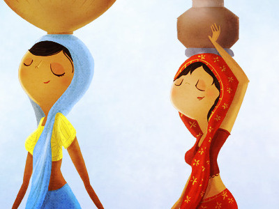 Country girls illustration india indian sari