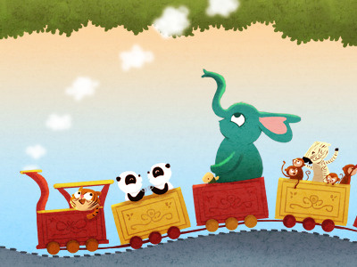 All aboard animals cute illustration train