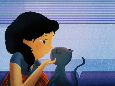 morning snuggle cat illustration kitty rain