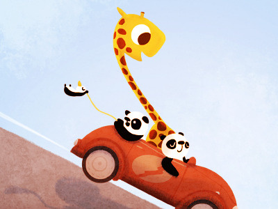 racing car giraffe illustration panda