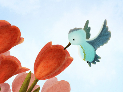 in the air hummingbird illustration tulip