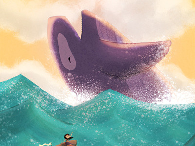 follow me illustration ocean waves whale