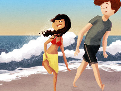 catch me if you can beach couple illustration ocean summer waves