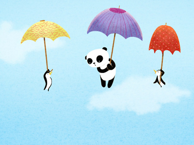 gravity illustration panda penguins umbrella