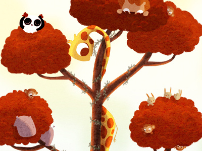 hide and seek animals cute giraffe hippo illustration lion monkey panda