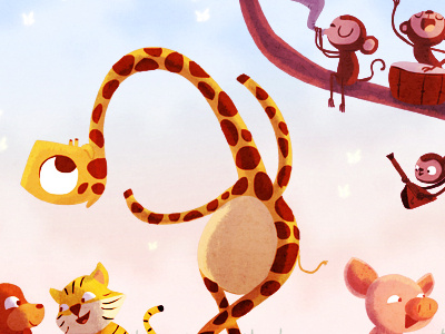 dancing days animals dance giraffe illustration monkey pig tiger