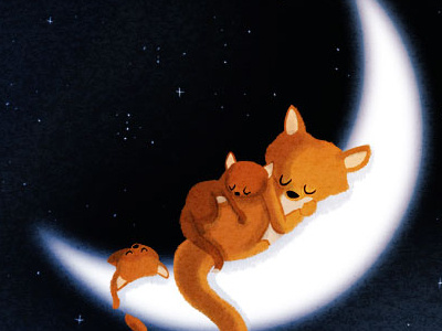 fox moon family fox illustration moon stars