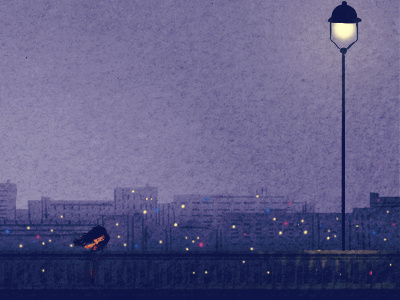 midnight in paris bridge city illustration light mood night paris