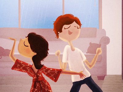 dance party apartment art couple cute dance illustration love pajamas